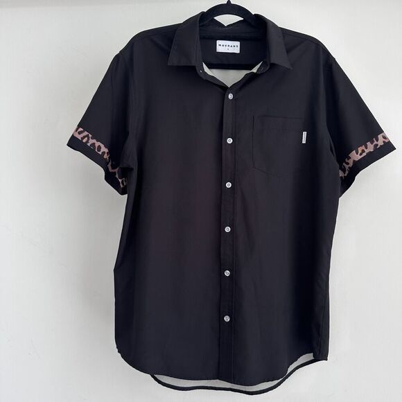 Mavrans Shirt Mens Large Black Camp Button Up Leopard Resort Skater Y2K Bowling - Picture 2 of 7